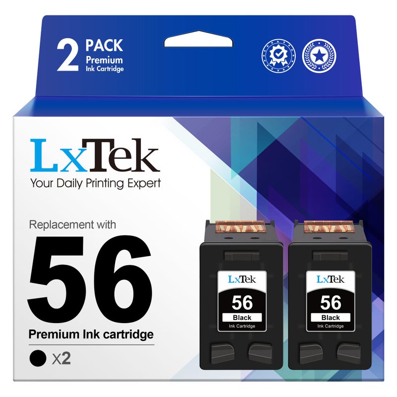 LxTek Remanufactured Ink Cartridge Replacement for HP 56 Ink to use with Deskjet 5850 5650 5150, Photosmart 7150 7260 7350 7960, PSC 2510 Printer (2 Black) - Image 1