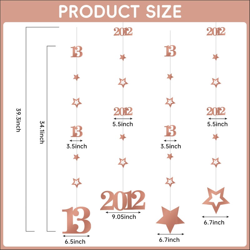 Eucutur Rose Gold 13Th Birthday Decorations For Girls  Pre-Strung Glitter Twinkle Number 2012 13 Years Old Hanging Streamer Banner Party Supplies  Pink Happy 13Th Bday Thirteen Official Teenager Decor - Image 2