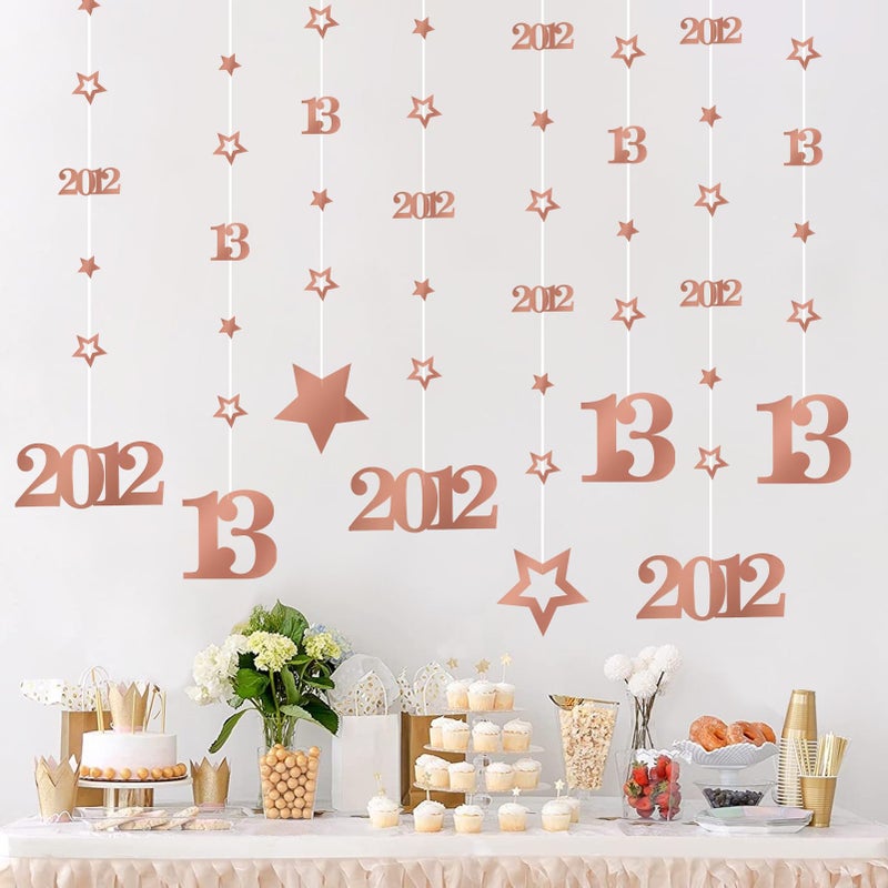 Eucutur Rose Gold 13Th Birthday Decorations For Girls  Pre-Strung Glitter Twinkle Number 2012 13 Years Old Hanging Streamer Banner Party Supplies  Pink Happy 13Th Bday Thirteen Official Teenager Decor - Image 4