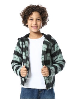 Andora Plaid Padded Hooded Boys Jacket _ Black & Mint Green  - Image 1