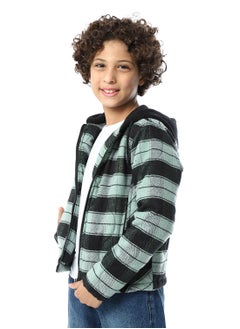 Andora Plaid Padded Hooded Boys Jacket _ Black & Mint Green  - Image 2