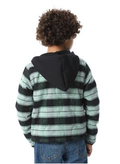 Andora Plaid Padded Hooded Boys Jacket _ Black & Mint Green  - Image 3