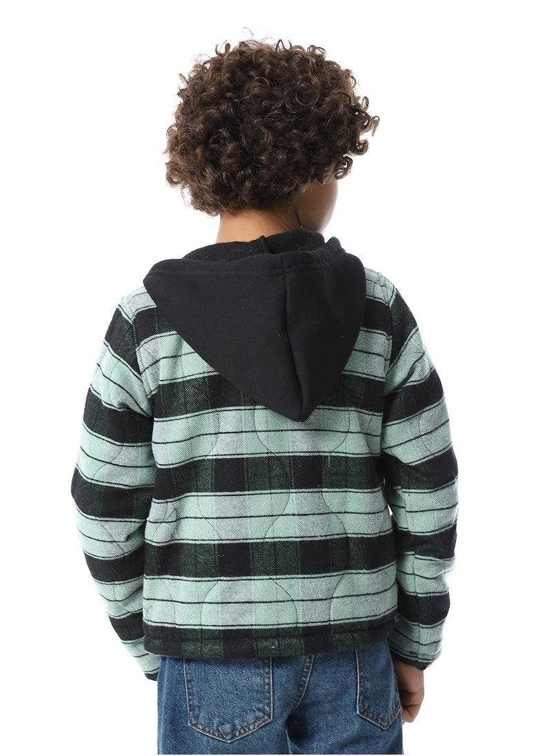 Andora Plaid Padded Hooded Boys Jacket _ Black & Mint Green  - Image 3