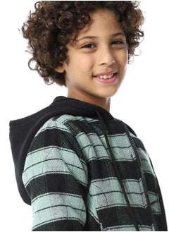 Andora Plaid Padded Hooded Boys Jacket _ Black & Mint Green  - Image 4