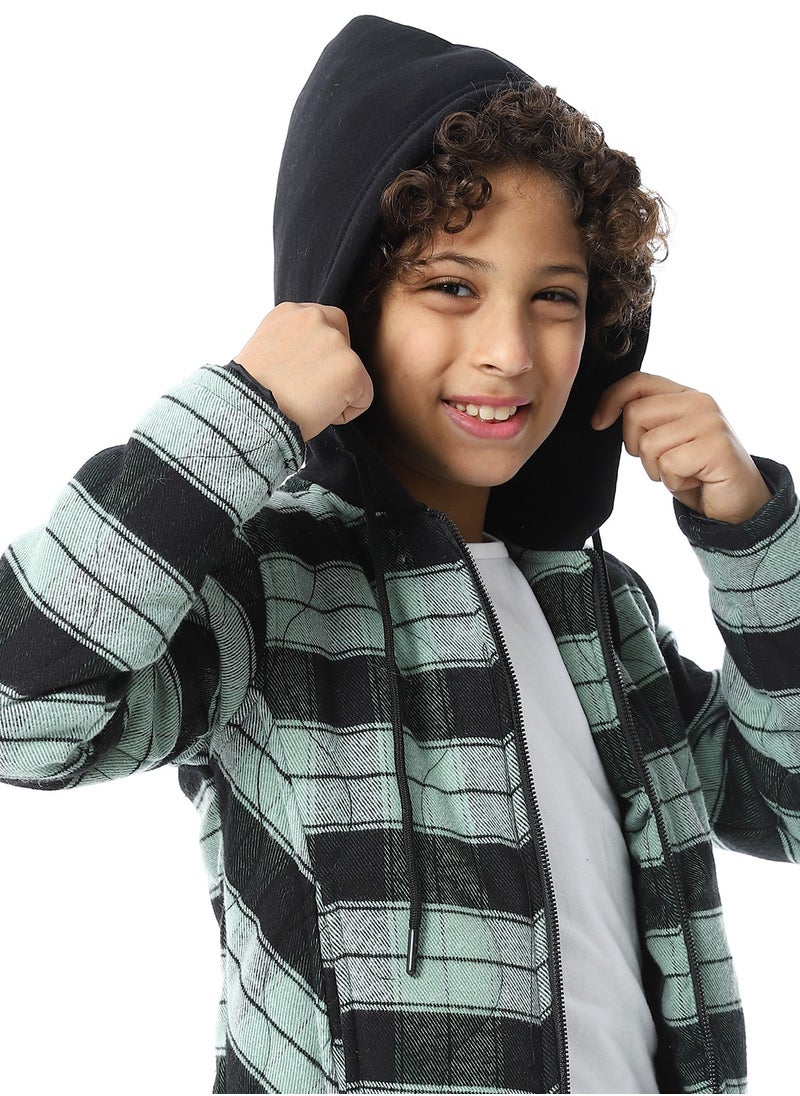 Andora Plaid Padded Hooded Boys Jacket _ Black & Mint Green  - Image 5