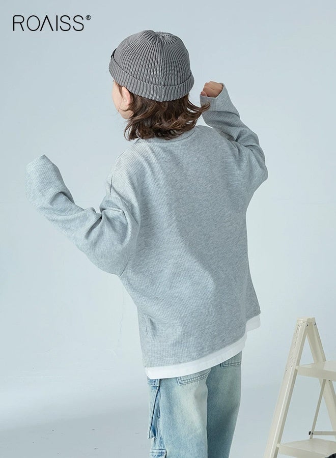 رويس تي شيرت صلب للأولاد بتصميم قطعتين مزيفتين، تي شيرت كاجوال بأكمام طويلة ورقبة مستديرة، قميص كلاسيكي بسيط للأولاد، مناسب للارتداء اليومي والمدرسة والأنشطة الخارجية - Image 2