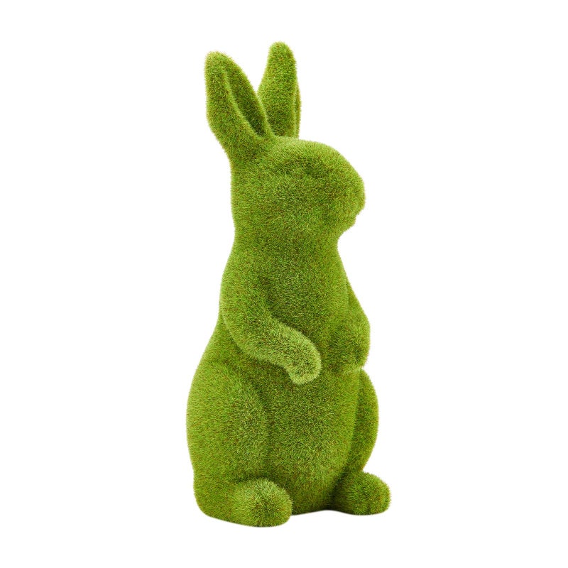 Zensounding 2PCS Easter Rabbit Decoration Green Moss Plush Rabbit Artificial Sculpture Green Plush Rabbit Resin Ornament Spring Garden Decoration Easter Gift Easter Decoration (Small 2PCS Standing+Sitting) - Image 5