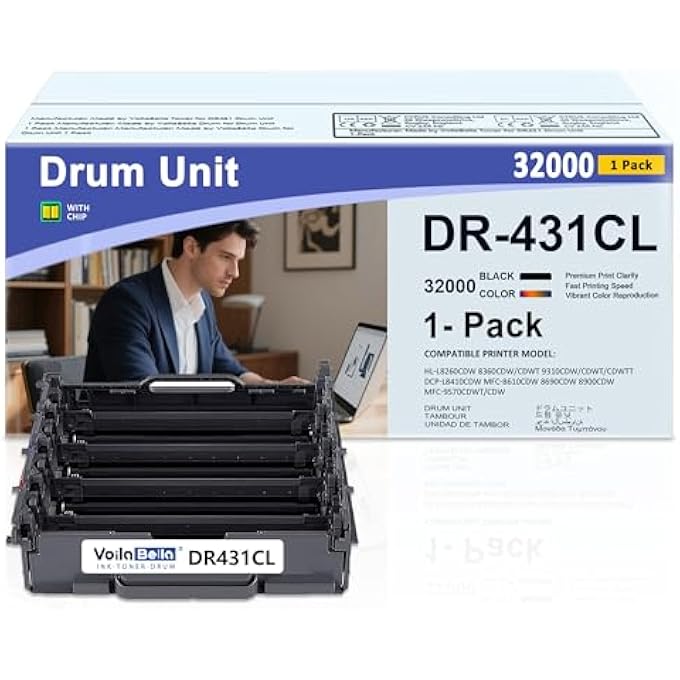 DR431CL DRUM UNIT (1-PACK) REPLACEMENT FOR BROTHER DR-431CL DRUM UNIT COMPATIBLE WITH HL-L8260CDN HL-L8260CDW HL-L8360CDW HL-L9310CDW MFC-L8610CDW MFC-L8900CDW MFC-L8905CDW PRINTER(TONER NOT INCLUDED) - Image 1