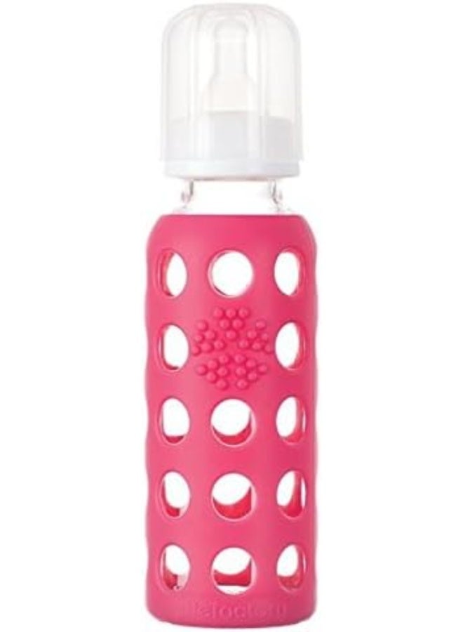 Lifefactory Glass Baby Bottle 9oz and 2 Transitioning Sippy Caps (Raspberry) - Image 2