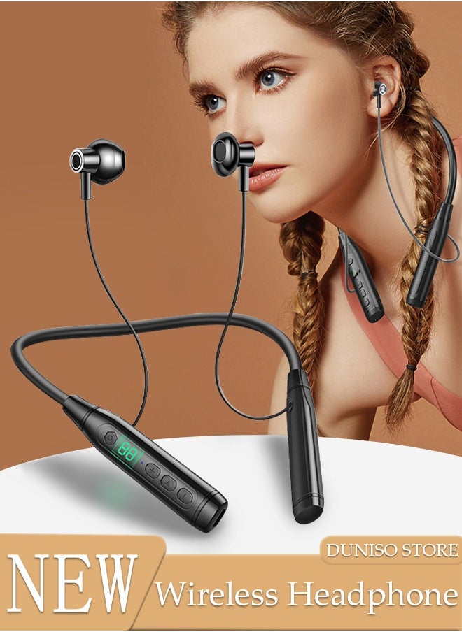 DUNISO - Wireless Bluetooth Headphones Wireles Earbuds w/Mic in-Ear Magnetic Neckband Earphone with Battery display, Sweatproof Deep Bass Headset for Home, Traveling, Outdoor, Business Trips - Image 1