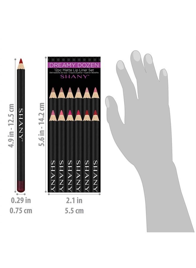 Vegan Dreamy Dozen Matte Lip Liner Set - Long-Lasting Professional Velvet Lipstick Pencils in Varying Shades - Pack of 12