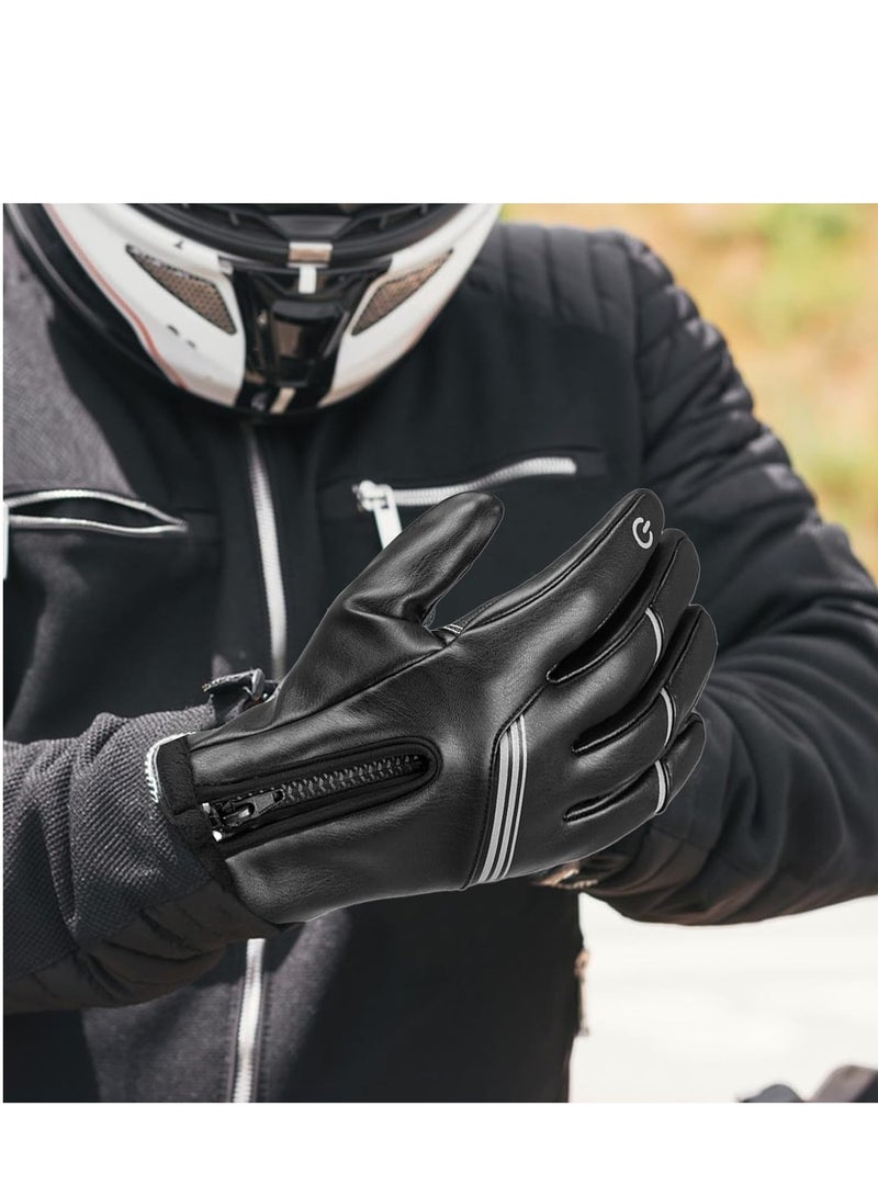 Barakah Motorcycle Gloves Touchscreen Men's Glves for PU Leather, Windproof and Waterproof Soft Cozy Motorbike Men Touch Screen Riding for Outdoor Running Sports Cycling Bike - Image 2
