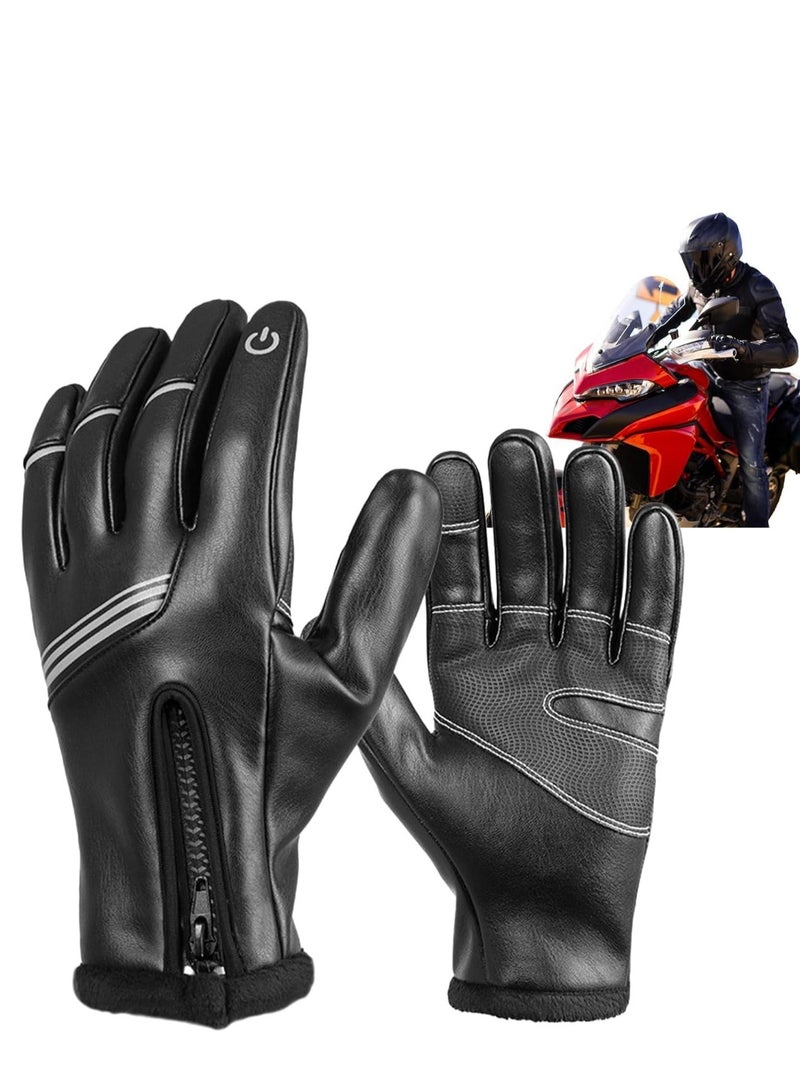 Barakah Motorcycle Gloves Touchscreen Men's Glves for PU Leather, Windproof and Waterproof Soft Cozy Motorbike Men Touch Screen Riding for Outdoor Running Sports Cycling Bike - Image 1
