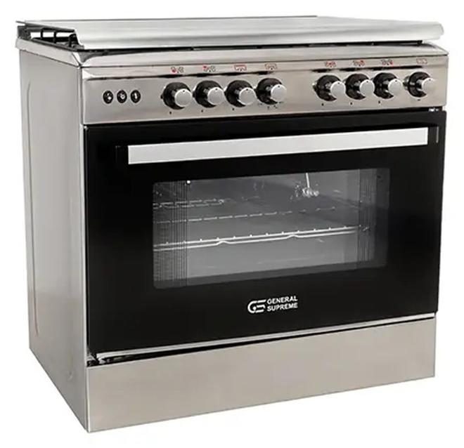 جنرال سوبريم , موقد طبخ غاز , مقاس 80*60 سم, 5 شعلات غاز , امان كامل ، ستيل ، - Image 1