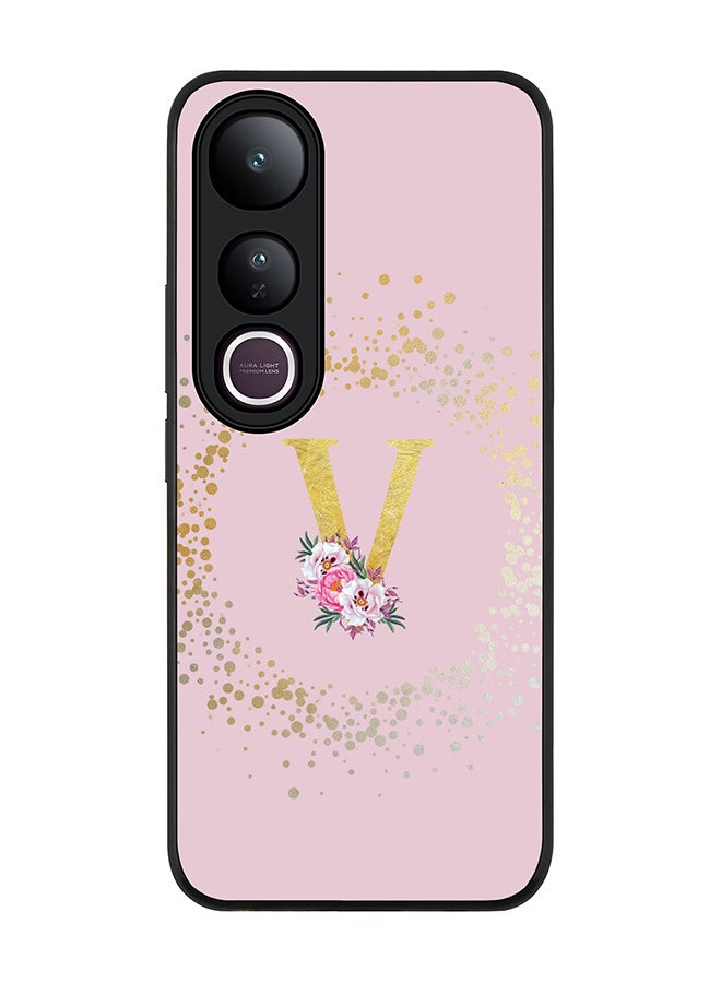 Stylizedd For vivo V50 Lite Case,Slim fit Camera Protection, Shockproof Thin Phone cover  - Custom Monogram Floral - V  (Pink )