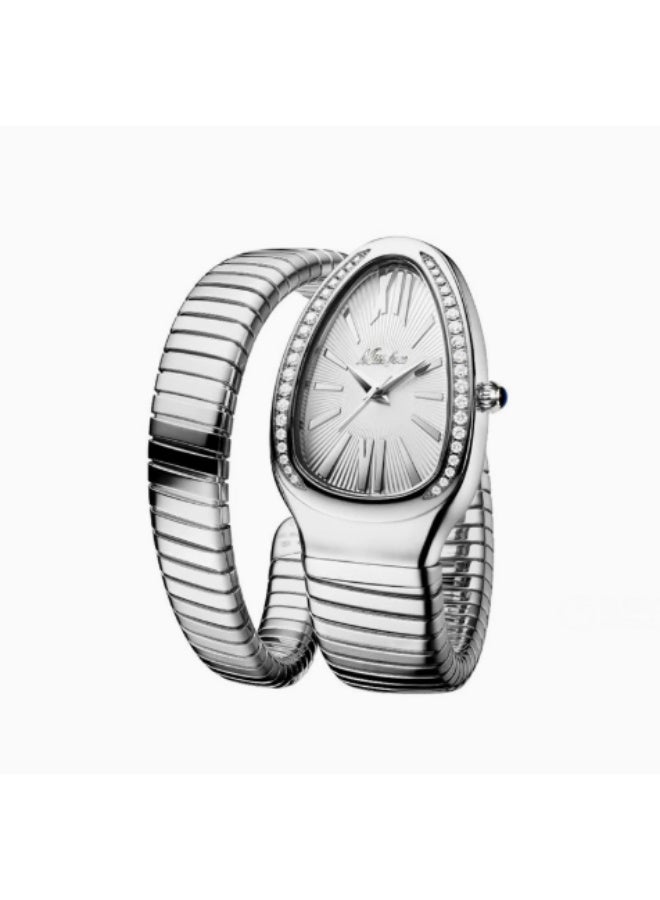 MISSFOX Serpentine Wrap Ladies Watch, Japanese Miyota Quartz, Diamond Bezel, Stainless Steel Bracelet Watch for Women - Image 1
