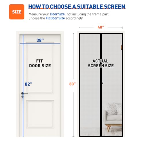 MAGZO Magnetic Screen Door 38 x 82, Reinforced Fiberglass Mesh Curtain With Full Frame Hook&Loop - Fits Size up to 38"x82" Inches Max-Grey - Image 2