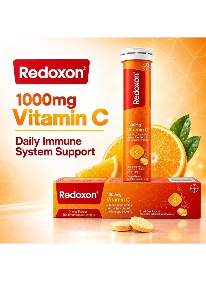 Redoxon Vitamin C 1000mg Orange Flavor Effervescent Tablets | Immune System & Antioxidant Support | Easy-Dissolve Daily Vitamin C Supplement for Adults and Children Above 12 Years | 15 Tablets - Image 2