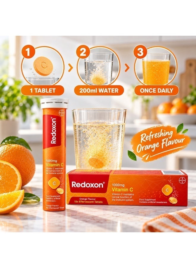 Redoxon Vitamin C 1000mg Orange Flavor Effervescent Tablets | Immune System & Antioxidant Support | Easy-Dissolve Daily Vitamin C Supplement for Adults and Children Above 12 Years | 15 Tablets - Image 3
