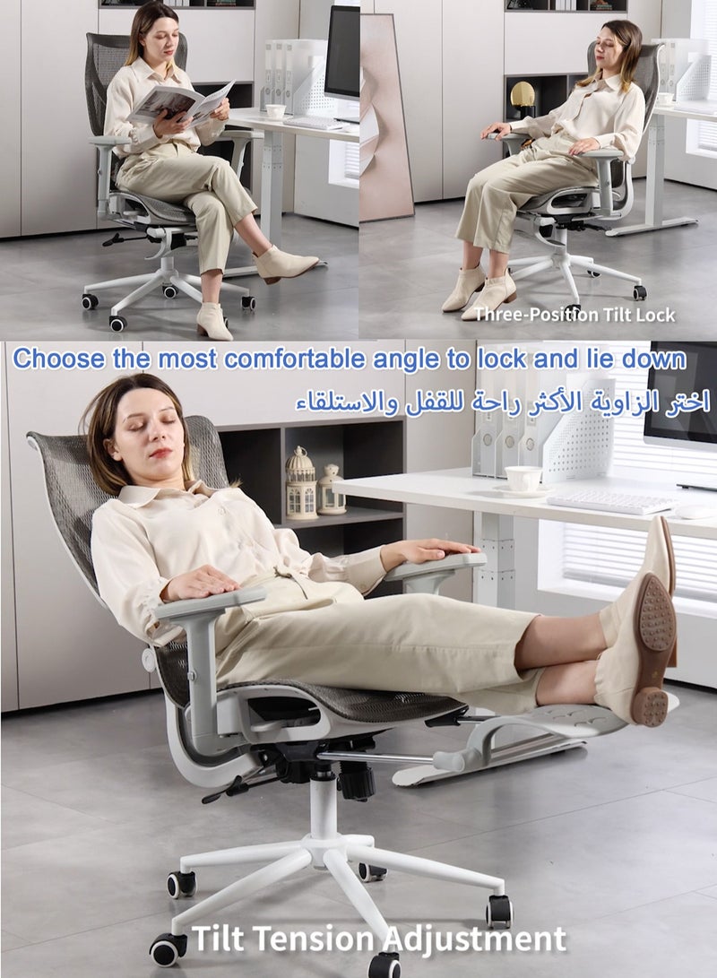 AnneFish Ergonomic Mesh Office Chair With Footrest Desk Computer Chair With Adjustable Back Support Dynamic Lumbar Support And Wide Seat High Back Gaming Home Swivel Task Desk Chairs - Image 2