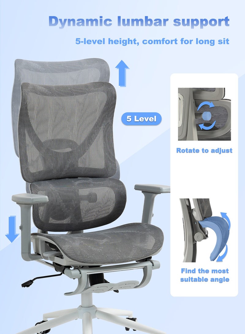 AnneFish Ergonomic Mesh Office Chair With Footrest Desk Computer Chair With Adjustable Back Support Dynamic Lumbar Support And Wide Seat High Back Gaming Home Swivel Task Desk Chairs - Image 5