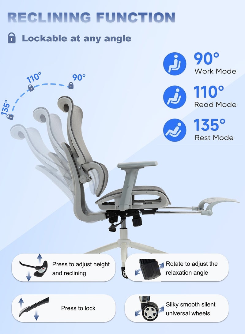 AnneFish Ergonomic Mesh Office Chair With Footrest Desk Computer Chair With Adjustable Back Support Dynamic Lumbar Support And Wide Seat High Back Gaming Home Swivel Task Desk Chairs - Image 4