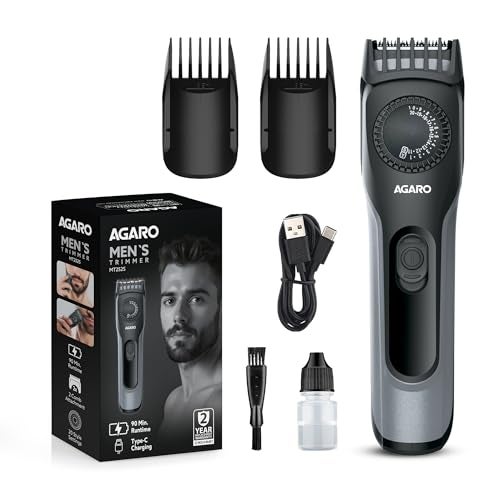 AGARO Beard Trimmer MT2525, Cordless ElectricBeard_Trimmer with Precision Dial, USB Rechargeable, 20 Length Settings Mustache Trimmer for Mens Gifts - Image 1
