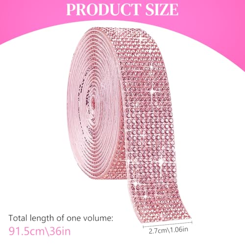 MAYCREATE® 1Roll Self Adhesive Crystal Rhinestone Ribbon Diamond Bling Tape, Rhinestones Strips Sticker for Arts Crafts Wedding Birthday Party DIY Event Car Phone Decoration, Pink - Image 2