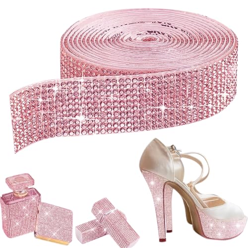 MAYCREATE® 1Roll Self Adhesive Crystal Rhinestone Ribbon Diamond Bling Tape, Rhinestones Strips Sticker for Arts Crafts Wedding Birthday Party DIY Event Car Phone Decoration, Pink - Image 1