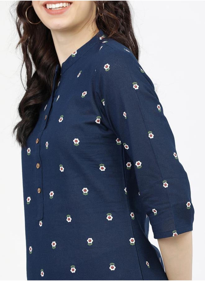 Vishudh Women Blue Printed Cotton Kurta with Palazzos by Styli  - Image 4