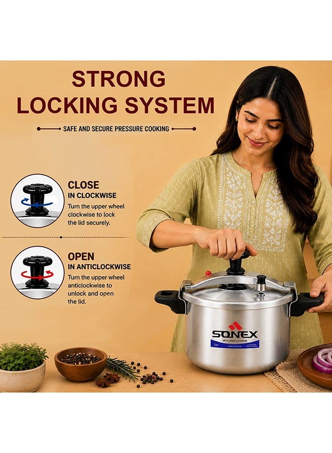 SONEX Classic Aluminium Pressure Cooker 9 Liter (27 cm), Heavy Duty Metal Finish Cooker, Large Family Size, Inner Lid Locking System, Fast & Even Cooking, Ideal for Biryani & Batch Cooking - Image 5