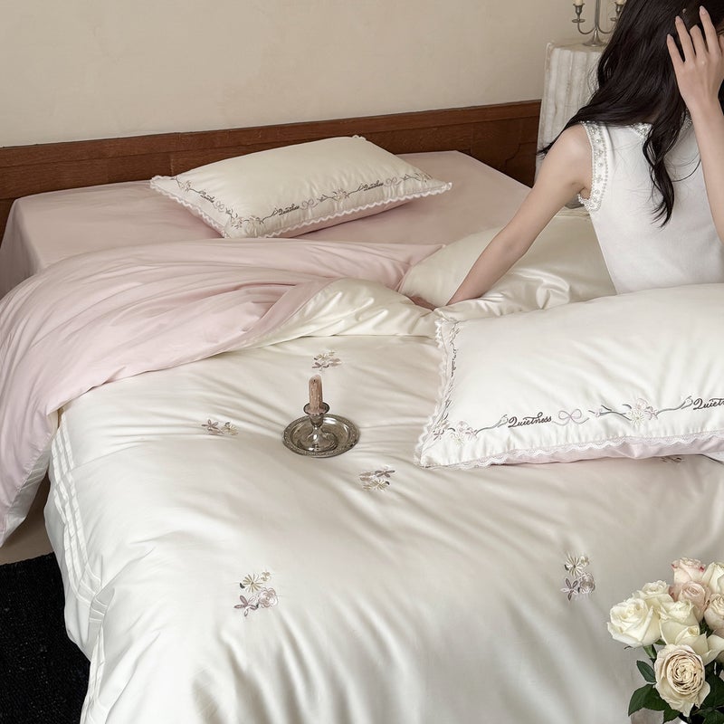 Maiden Flower - Pink Bed Sheet Set, 4-Piece, 100S Thread Count, Adorable Flower Design, Breathable & Skin-Friendly for All Seasons - Image 1