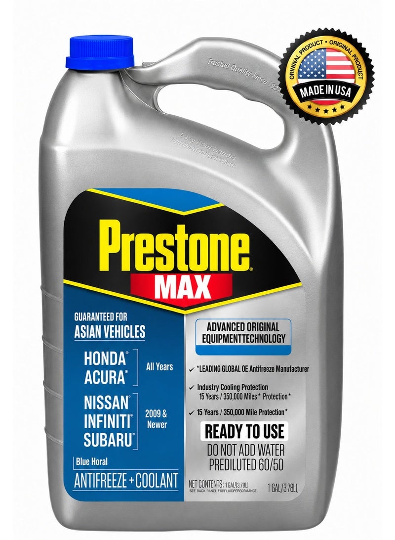 Prestone Max Blue Coolant – Compatible with Honda, Acura, Nissan, Infiniti & Subaru – Ready to Use, Long-Life Protection  – Original Made in USA - Image 1