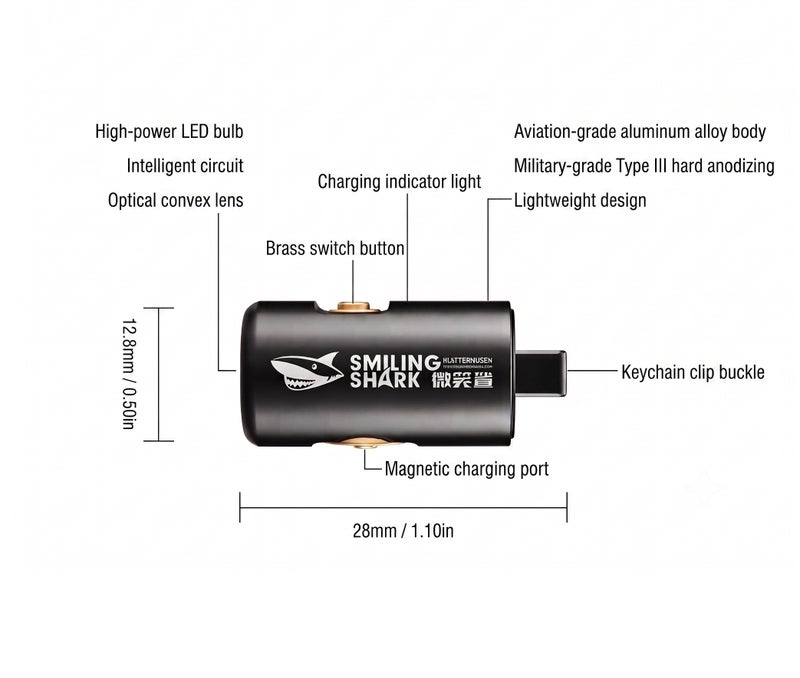 SMILING SHARK Mini Keychain Flashlight - Ultra Bright Multiple Modes - Magnetic Charging Shockproof Splashproof - Black - Image 5
