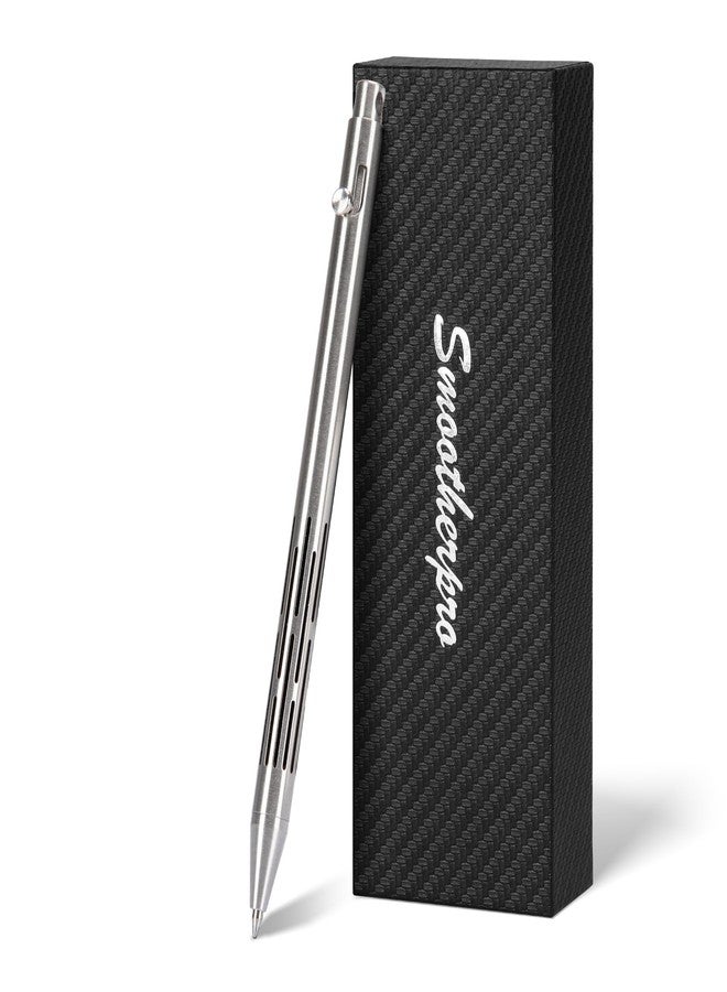 قلم SMOOTHERPRO ذو آلية الترباس، قلم حبر جاف من الفولاذ المقاوم للصدأ بحبر أسود، متوافق مع عبوات حبر Pilot G2، قلم كتابة يومي 0.7 مم، لون طبيعي - Image 1