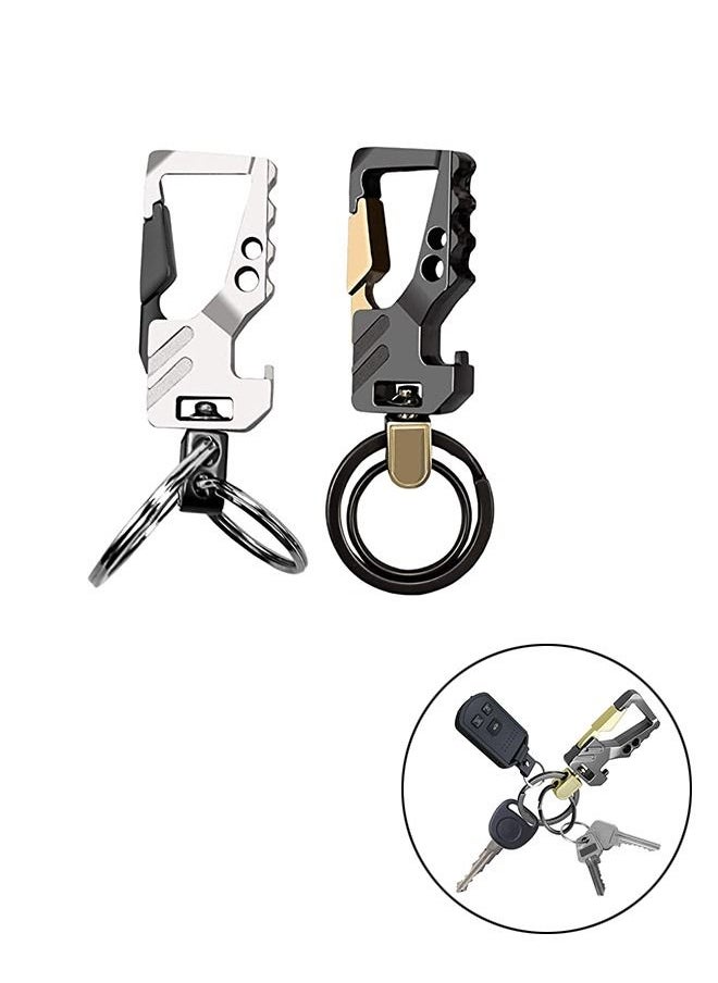 Generic 2 PCS Multifunctional Bring Bottle Opener Metal Waist Hanging Car Key Chain, Outdoor Activities Hiking Camping Climbing backpack Carabiner, Unisex Key Pendant (Black+Silver)  - Image 1