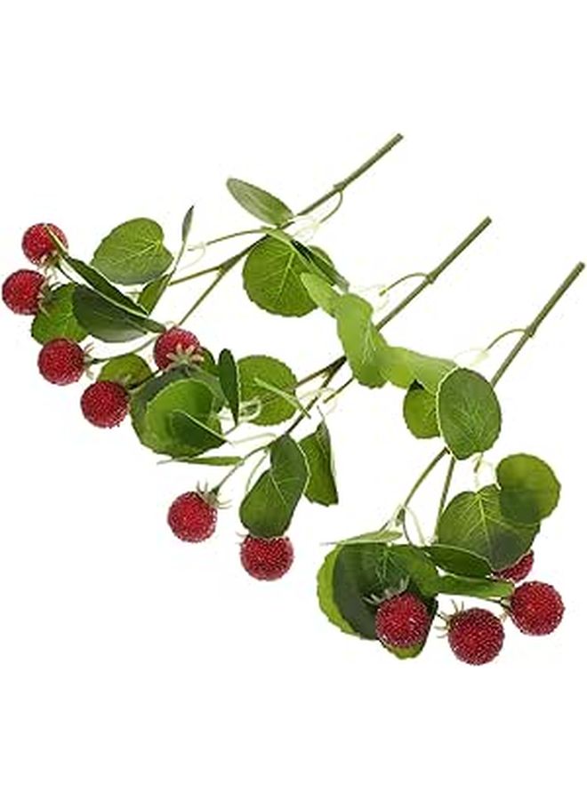 3pcs Red Artificial Waxberry Model Decor Lifelike Faux Fruit Branches for Home Kitchen - Image 1