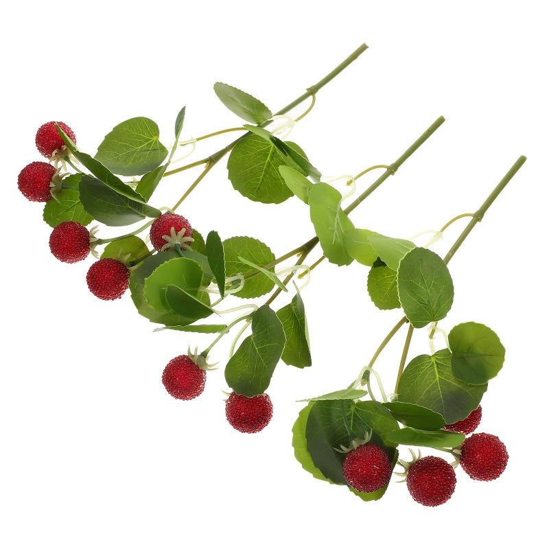 3pcs Red Artificial Waxberry Model Decor Lifelike Faux Fruit Branches for Home Kitchen - Image 2