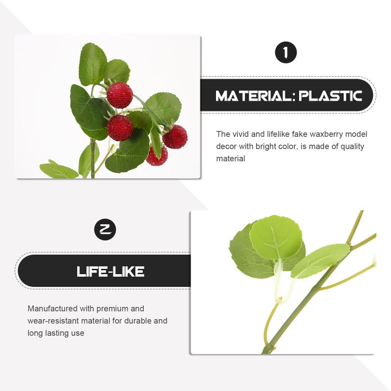 3pcs Red Artificial Waxberry Model Decor Lifelike Faux Fruit Branches for Home Kitchen - Image 4