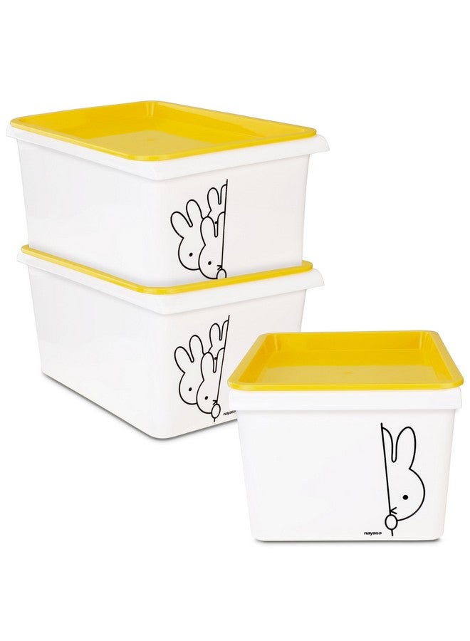 Nayasa Lego Print Stack N Store 5 Litres Multipurpose Storage Container with Lid - Set of 3 | Yellow - Image 1