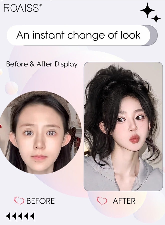 roaiss Invisible Hair Topper with Bangs for Women, Bangs Hair Clip, Silk Inner Net Hair Pieces for Thinning Hair Hair Loss Cover Gray Hair, Brown Black - Image 3