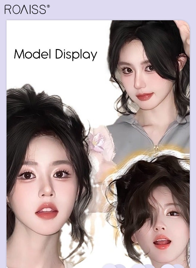 roaiss Invisible Hair Topper with Bangs for Women, Bangs Hair Clip, Silk Inner Net Hair Pieces for Thinning Hair Hair Loss Cover Gray Hair, Brown Black - Image 4