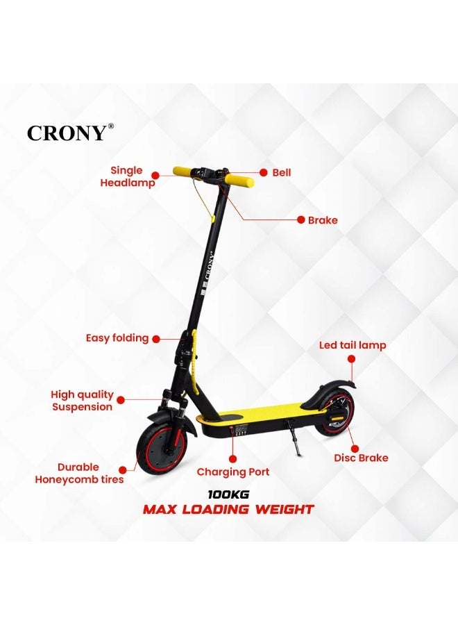 كروني سكوتر كهربائي M365 عالي السرعة بنظام تعليق ومحرك 250 وات، سرعة 25-45 كم/ساعة، بطارية 36 فولت/7.8 أمبير/ساعة، مدى 10-25 كم، نظام تعليق أمامي، فرامل قرصية خلفية، إطار من سبائك الألومنيوم، أقصى حمولة 100 كجم، مصباح أمامي LED، اتصال بالتطبيق، سكوتر كهربائي قابل للطي والحمل للبالغين والأطفال، سكوتر كهربائي للتنقل والترفيه، سكوتر كهربائي طويل المدى سهل الطي، لوح تزلج خفيف الوزن وعالي الأداء للتنقل، أصفر - Image 2