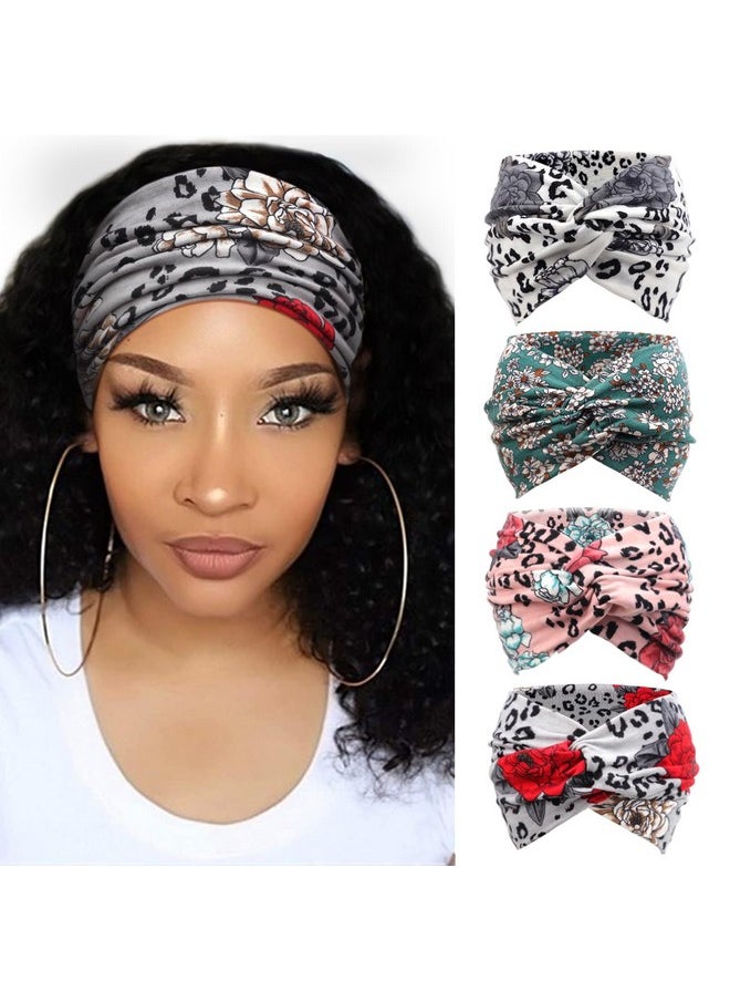 DRESHOW DRESHOW 4 Pack Turban Headbands for Women Wide Vintage Head Wraps Knotted Cute Hair Band Accessories  - Image 1