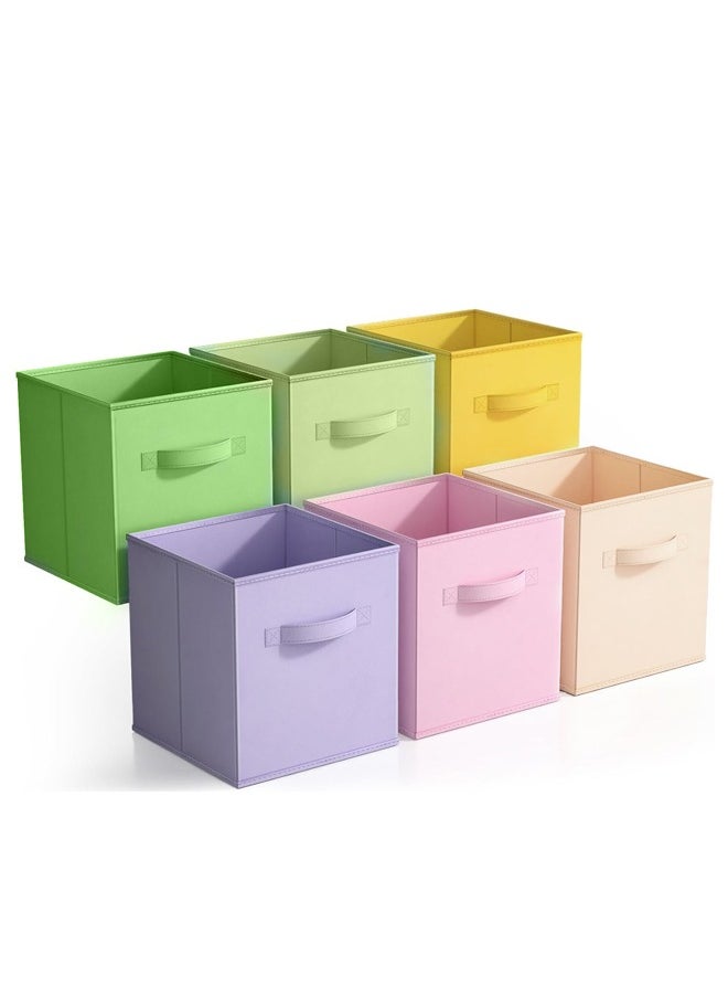 spa luxetique 11 Inch Fabric Storage Cubes - Sturdy Collapsible Storage Bins & Handle - 6 Foldable Baskets for Organizing Clothes, Toys, Books - Multi Colored Storage Baskets for Shelves, Kids Room, Closets  - Image 1