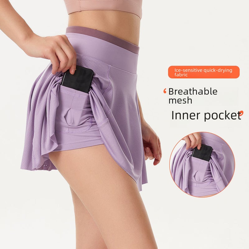 Generic Sports Skirt Fake Two-piece Anti-glare Womens Tennis Skirt Running Quick-drying Fitness Skirt Inner Pocket Yoga Shorts Wild Black  - Image 4
