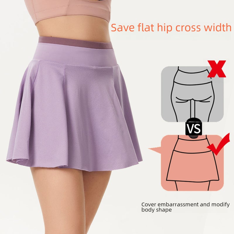 Generic Sports Skirt Fake Two-piece Anti-glare Womens Tennis Skirt Running Quick-drying Fitness Skirt Inner Pocket Yoga Shorts Wild Black  - Image 5