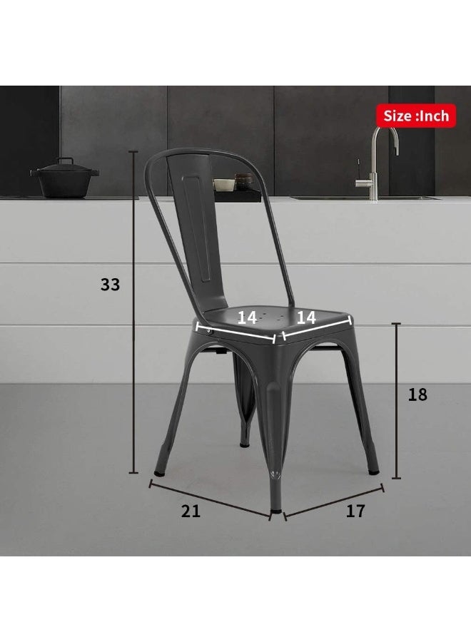 FDW Poppins HomeFDW Set of 4 Patio 18 Inches Seat Height Dining Room Kitchen Tolix Restaurant Bar Stackable Trattoria Metal Indoor Outdoor Chairs, Black, No Installation Required, Metal Dining Chairs Set of 4 - Image 3