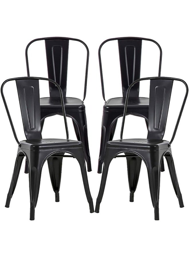 FDW Poppins HomeFDW Set of 4 Patio 18 Inches Seat Height Dining Room Kitchen Tolix Restaurant Bar Stackable Trattoria Metal Indoor Outdoor Chairs, Black, No Installation Required, Metal Dining Chairs Set of 4 - Image 1