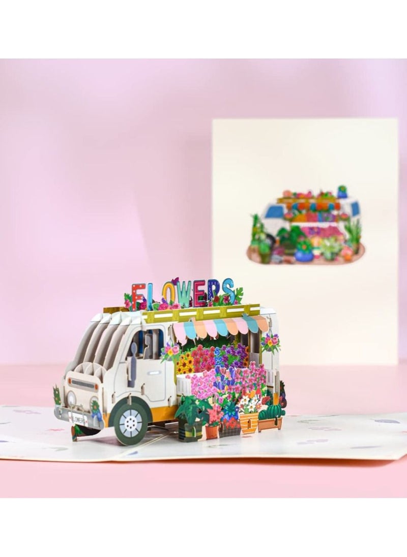 SYOSI Flower Truck Pop Up Card Handmade 3D Greeting Cards for Mothers Day Wedding Anniversary Thank You Thinking of You Sympathy Get Well All Occasion  - Image 4